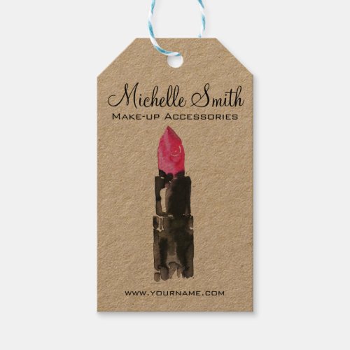 Watercolor pink lipstick makeup branding gift tags