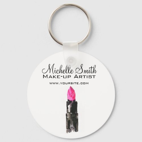 Watercolor pink lipstick makeup branding keychain