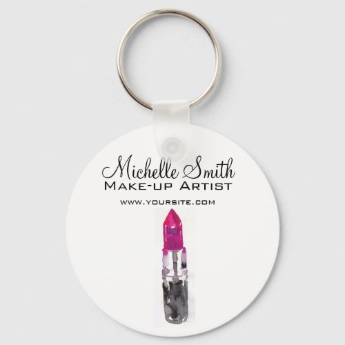 Watercolor pink lipstick makeup branding keychain