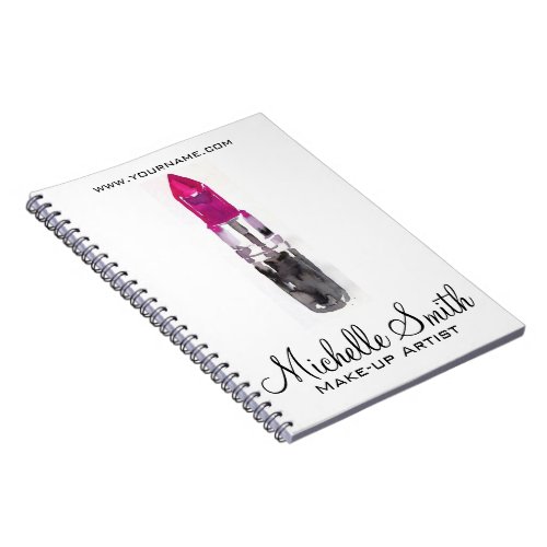 Watercolor pink lipstick makeup branding notebook