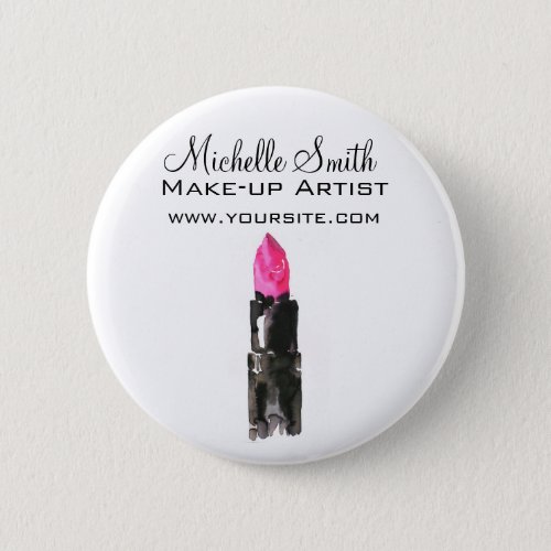 Watercolor pink lipstick makeup branding pinback button