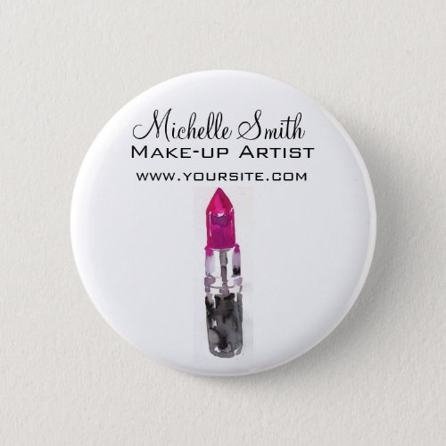 Watercolor pink lipstick makeup branding pinback button