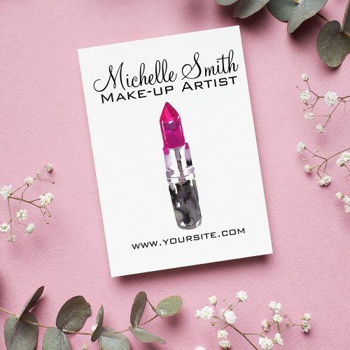 Watercolor pink lipstick makeup branding postcard