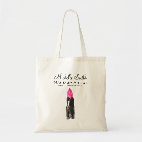 Watercolor pink lipstick makeup branding tote bag