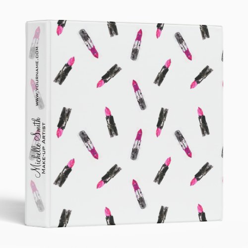 Watercolor pink lipstick pattern makeup branding 3 ring binder