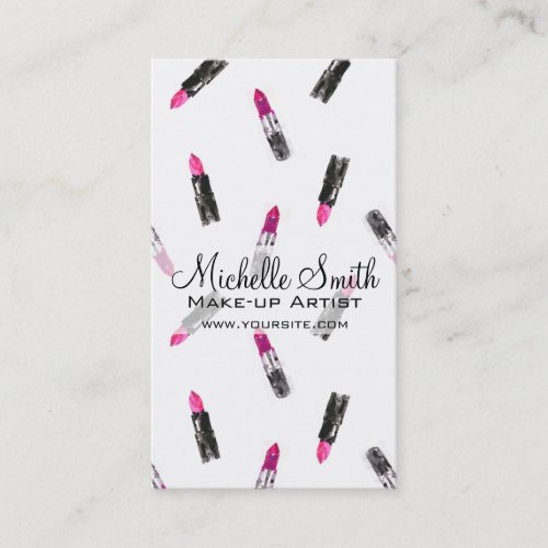 Watercolor pink lipstick pattern makeup branding business card