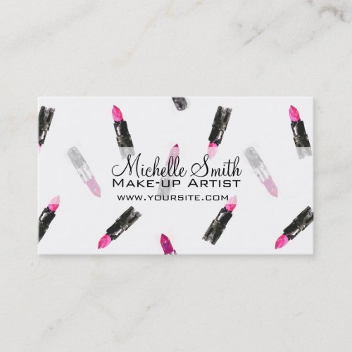 Watercolor pink lipstick pattern makeup branding business card
