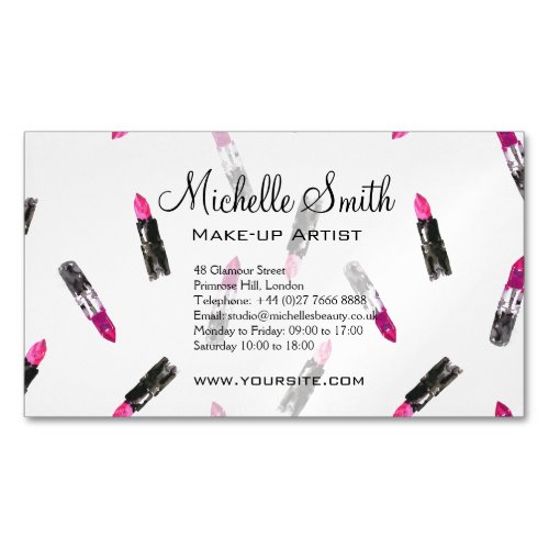 Watercolor pink lipstick pattern makeup branding business card magnet