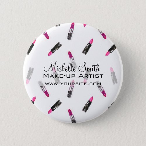 Watercolor pink lipstick pattern makeup branding button