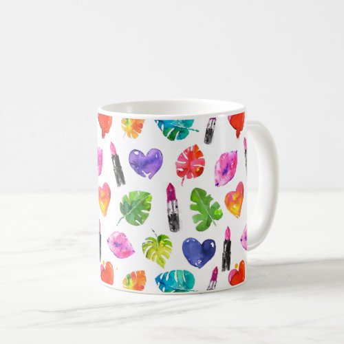 Watercolor pink lipstick pattern makeup branding coffee mug