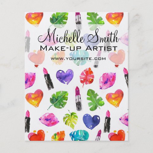 Watercolor pink lipstick pattern makeup branding flyer