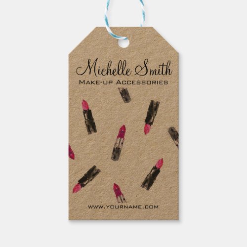 Watercolor pink lipstick pattern makeup branding gift tags