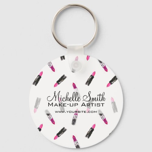 Watercolor pink lipstick pattern makeup branding keychain