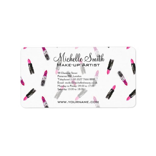 Watercolor pink lipstick pattern makeup branding label