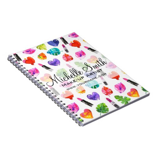 Watercolor pink lipstick pattern makeup branding notebook
