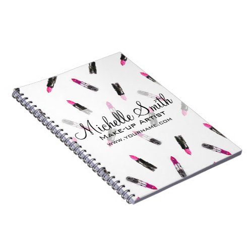 Watercolor pink lipstick pattern makeup branding notebook