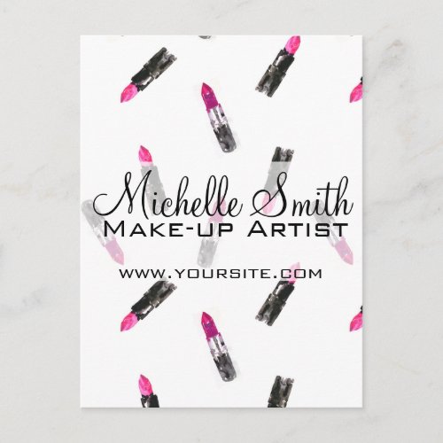 Watercolor pink lipstick pattern makeup branding postcard