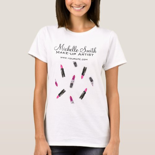 Watercolor pink lipstick pattern makeup branding T_Shirt