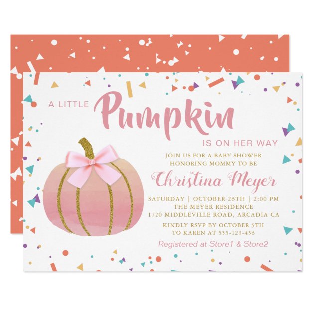 Watercolor Pink Little Pumpkin Baby Shower Invitation