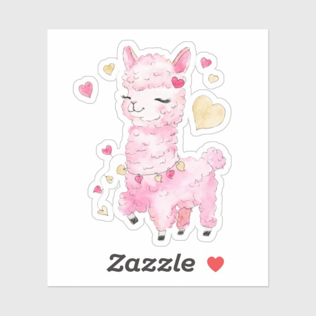  Watercolor Pink Llama Sticker (Sheet)