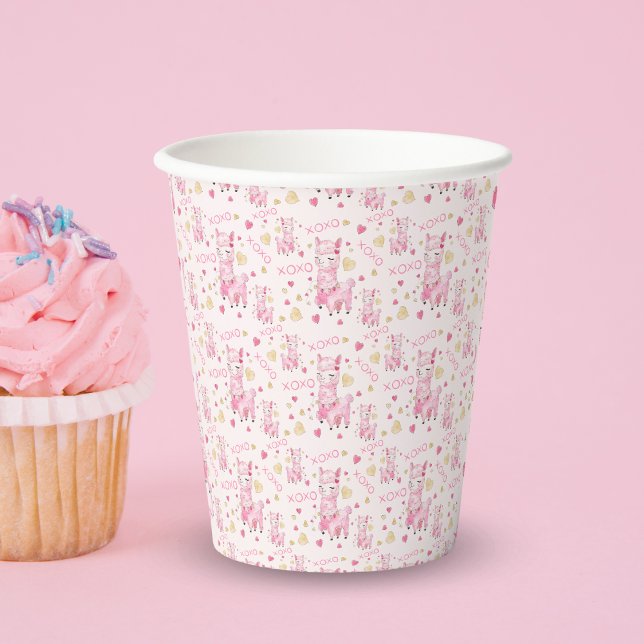  Watercolor Pink Llama XOXO Paper Cups (Creator Uploaded)