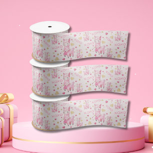 Watercolor Pink Llama XOXO Satin Ribbon