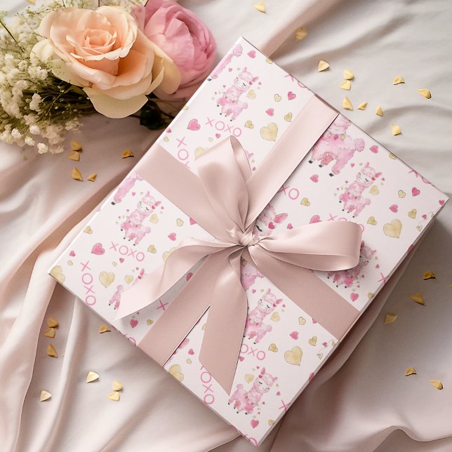  Watercolor Pink Llama XOXO Wrapping Paper (Creator Uploaded)