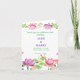 Watercolor Pink Lotus Floral Garden WEDDING  Invitation