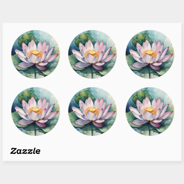 Watercolor Pink Lotus Flower Classic Round Sticker | Zazzle