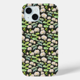 Watercolor Pink Lotus Seamless Pattern iPhone 15 Case