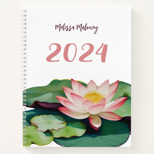 Watercolor Pink Lotus White Your Name Notebook