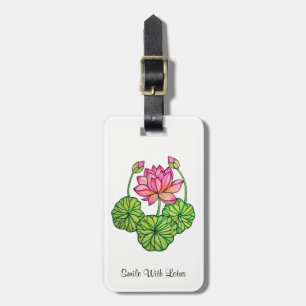 Watercolor Pink Lotus with Buds & Leaves Luggage Tag