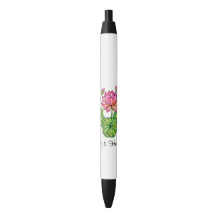 Watercolor Pink Lotus with Buds & Leaves Pen