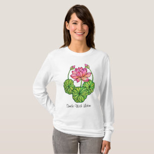 Watercolor Pink Lotus with Buds & Leaves T-Shirt