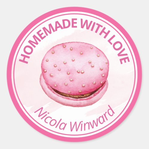 Watercolor Pink Macaroon Homemade Small Business Classic Round Sticker