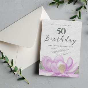 Watercolor Pink Magnolia 50th Birthday Invitation