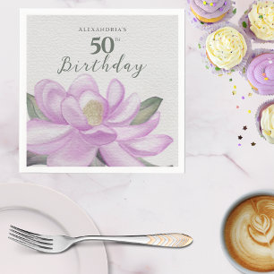 Watercolor Pink Magnolia 50th Birthday Napkins