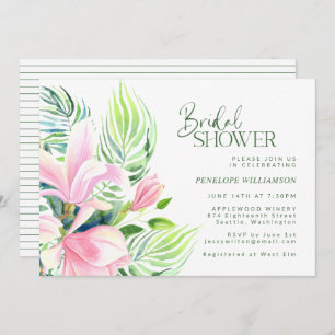 Watercolor Pink Magnolia Flower Bridal Shower Invitation