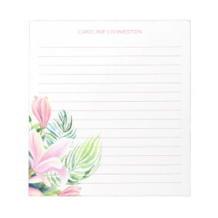 Watercolor Pink Magnolia Flower Personalized Notepad