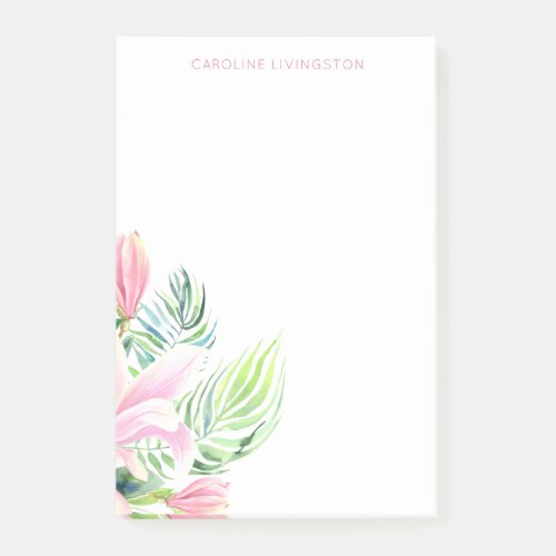 Watercolor Pink Magnolia Flower Personalized  Post_it Notes