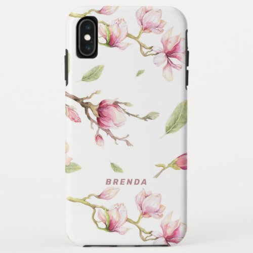 Watercolor pink magnolia flowers  leaves pattern iPhone XS max case