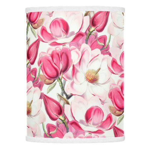 Watercolor Pink Magnolia Flowers Pattern Lamp Shade