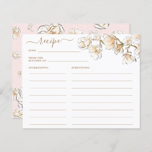 Watercolor Pink Magnolia Recipe Card