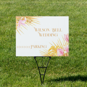 Watercolor Pink Magnolias Wedding Parking Sign