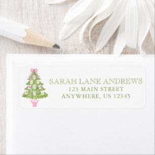 Watercolor Pink Mahjong Christmas Tree Address Label