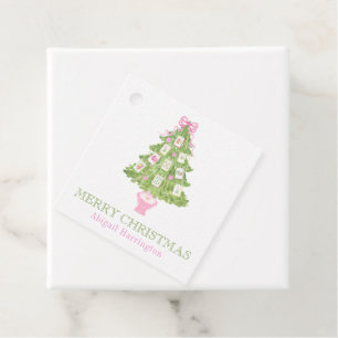 Watercolor Pink Mahjong Christmas Tree Favor Tags