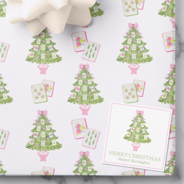Watercolor Pink Mahjong Christmas Tree Note Card (Creator Uploaded)