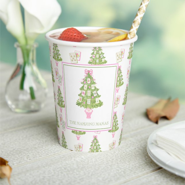 Watercolor Pink Mahjong Christmas Tree Party Paper Cups (Insitu)