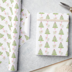 Watercolor Pink Mahjong Christmas Tree Wrapping Paper
