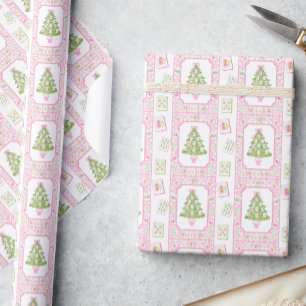 Watercolor Pink Mahjong Christmas Tree Wrapping Paper